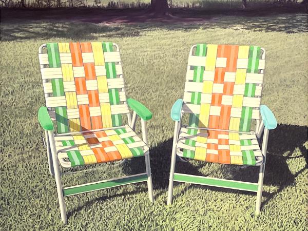 Rob Davis, Lawn Chairs, 2022, oil on linen, Collection of Beth Rudin DeWoody